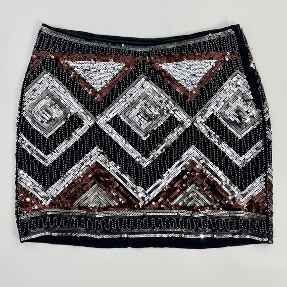 NWT H&M Sequin Party Mini Skirt Glitter Beads Black Copper Brown Silver Size 10 - Picture 4 of 13